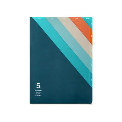 5 Pockets Clear Folder <A4> Stripe Navy